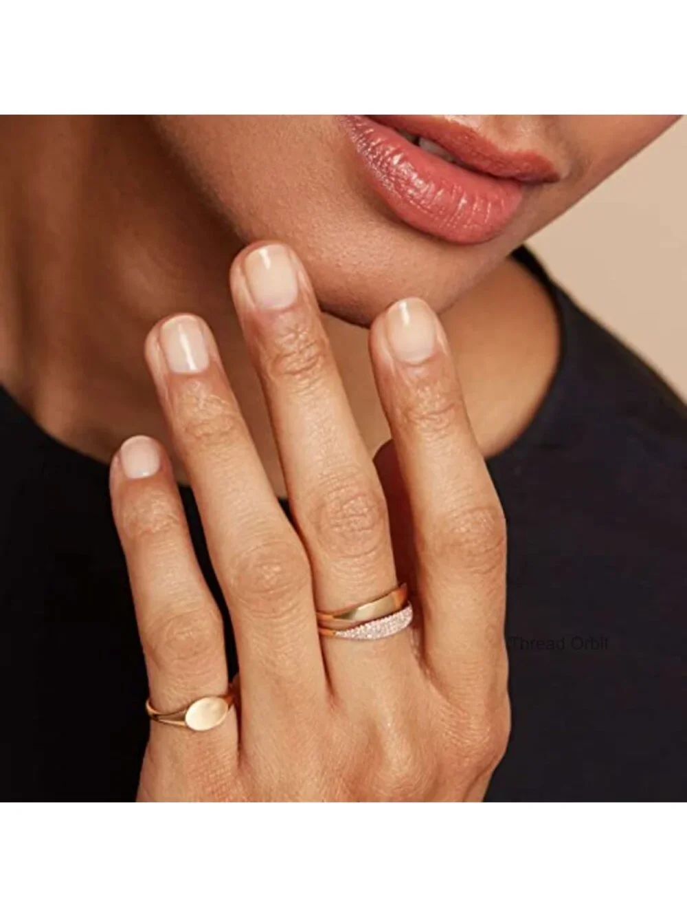 14K Gold Plated Signet Ring Stackable Thin Oval Pinky Band 1.5mm Dainty